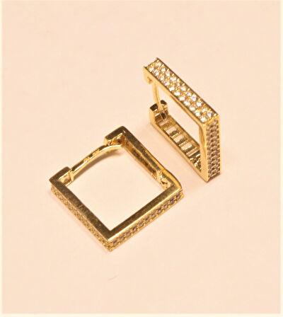 Altın Dikdörtgen Taşlı Küpe