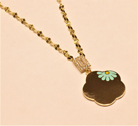 Altın Aynalı Zincirli Plaka Kolye Ucu