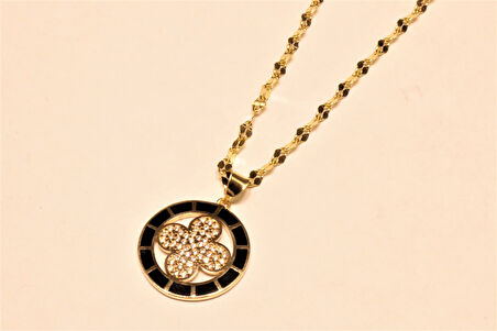  Altın Aynalı Zincirli Yonca Kolye Ucu