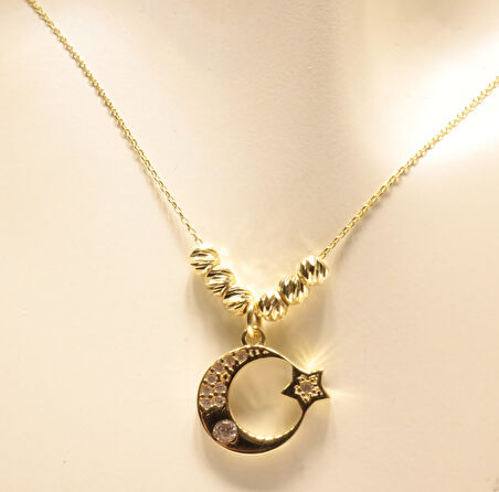 Altın Ay Yıldız Kolye Ucu ve Zinciri