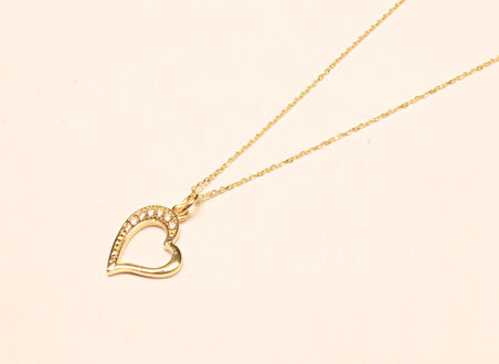 Altın Kalpli Kolye Ucu ve Zinciri