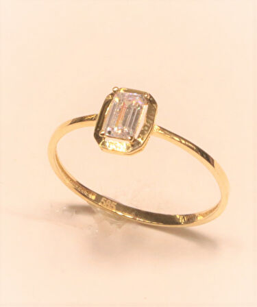 Altın Baget Taşlı Minimal Yüzük