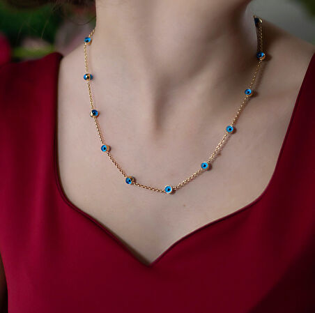 Altın Nazar Boncuklu Zincir