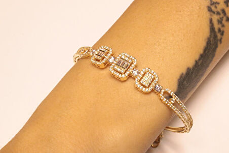 Altın Baget Taşlı Kelepçe Bilezik 3290