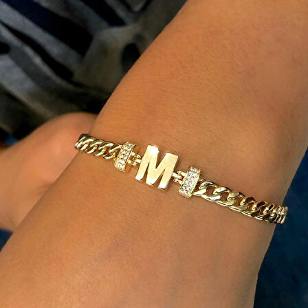 Altın M Harfli Gurmet Bileklik-Künye