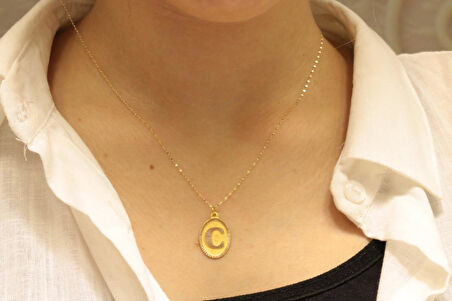 14 Ayar Altın Aynalı Zincirli C Harfi