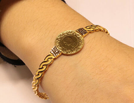  22 Ayar Çeyrek Altınlı  14 Ayar  Sarmaşık Burgu Kelepçe  Bilezik