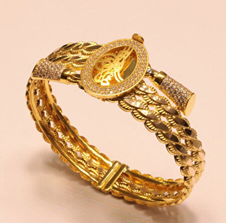 Altın Üçlü Burma Tuğralı Kelepçe Bilezik  32078