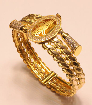 Altın Üçlü Burma Tuğralı Kelepçe Bilezik  32078