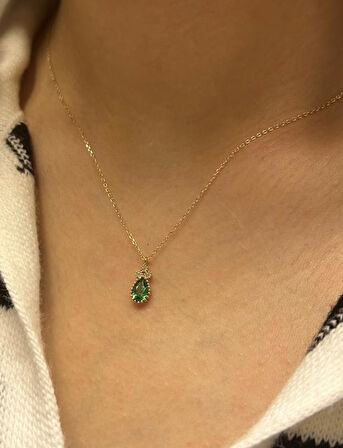 14 Ayar Altın Damla Taşlı Kolye Ucu ve Zinciri 28175