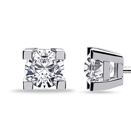 14 Ayar Beyaz Altın Tek Taş Küpe 25103