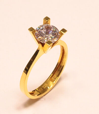 22 Ayar Altın Tek Taş Yüzük