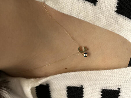 Altın Nazar Boncuklu Ç Harfli Zincir