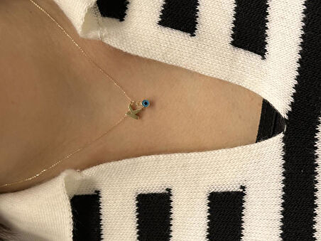 Altın Nazar Boncuklu K  Harfli Zincir