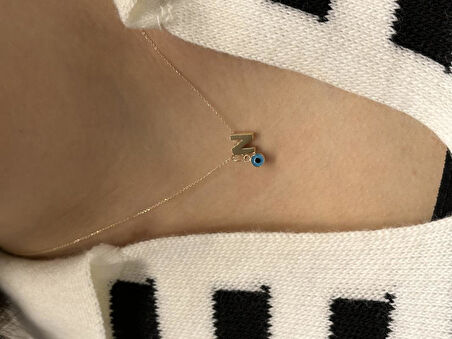 Altın Nazar Boncuklu N Harfli Zincir