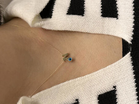 Altın Nazar Boncuklu N Harfli Zincir