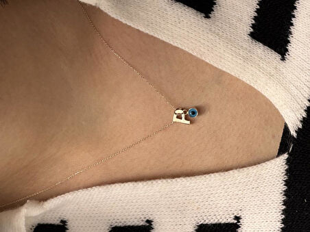 Altın Nazar Boncuklu P Harfli Zincir