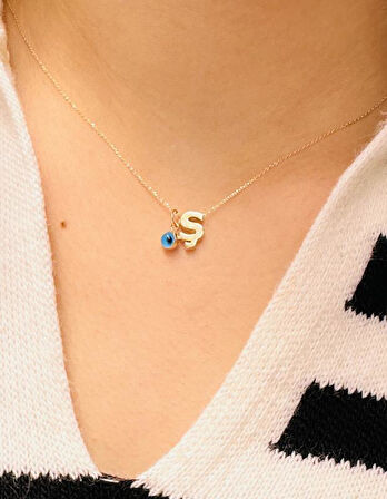 Altın Nazar Boncuklu Ş Harfli Zincir