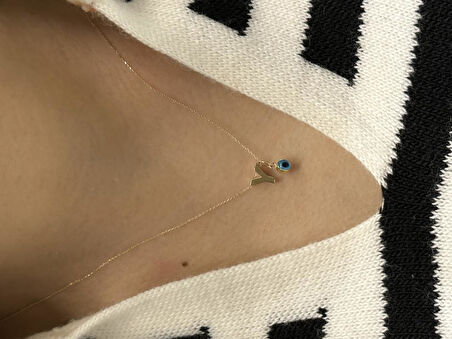 Altın Nazar Boncuklu Y Harfli Zincir