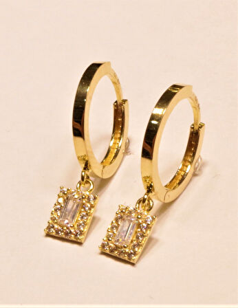 Altın Baget Taşlı Halka Küpe 35100