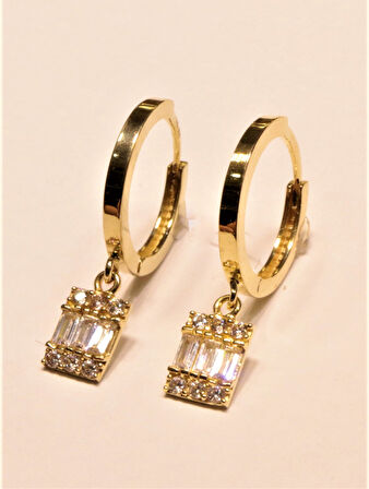 Altın Baget Taşlı Halka Küpe