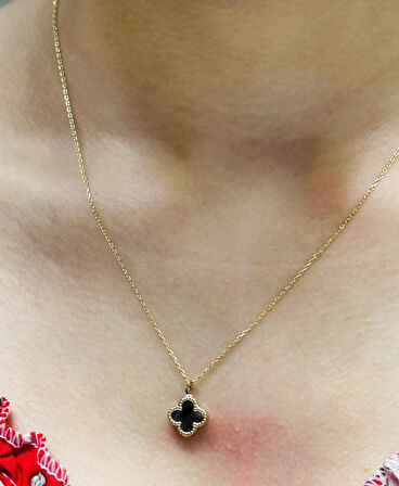 14 Ayar Altın Yonca Kolye Uçlu Zincir 809