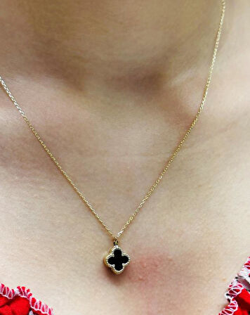 14 Ayar Altın Yonca Kolye Uçlu Zincir 809