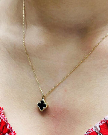 14 Ayar Altın Yonca Kolye Uçlu Zincir 809