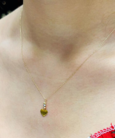 14 Ayar Altın Kalp  Kolye Uçlu Zincir 2817