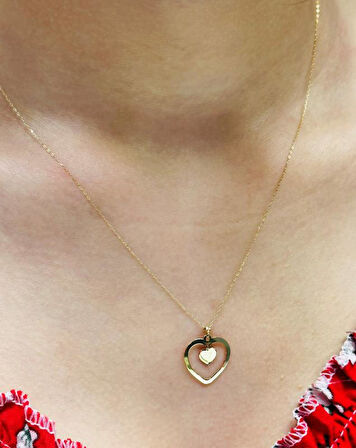 14 Ayar Altın Kalp  Kolye Uçlu Zincir