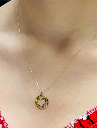 14 Ayar Altın Kalp  Kolye Uçlu Zincir  2821