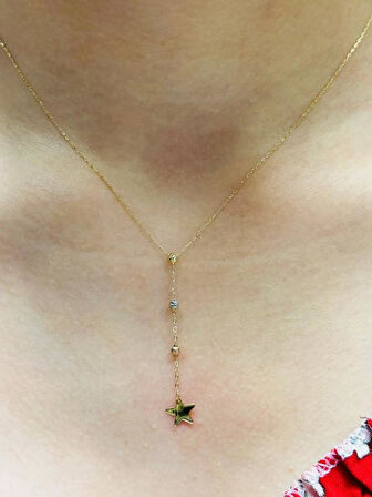 14 Ayar Altın Yıldız Kolye Uçlu Zincir 2830