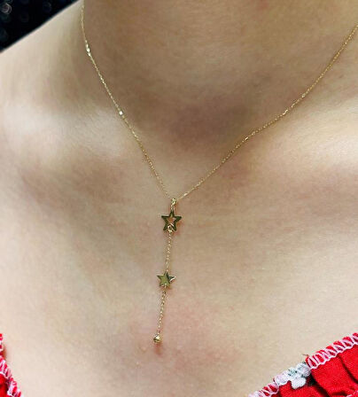 14 Ayar Altın Yıldız Kolye Uçlu Zincir