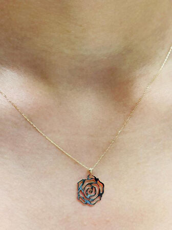 14 Ayar Altın Gül Kolye Uçlu Zincir