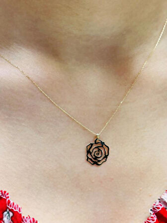 14 Ayar Altın Gül Kolye Uçlu Zincir