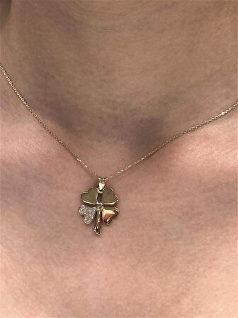 14 Ayar Altın Yonca Kolye Ucu ve Zinciri