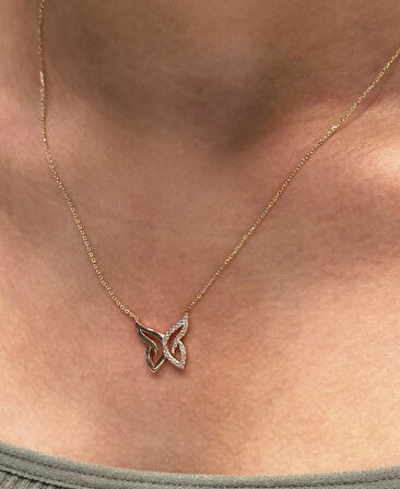 14 Ayar Altın Kelebek Kolye Ucu ve Zinciri 28188