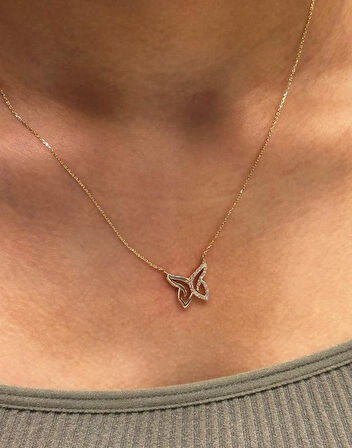 14 Ayar Altın Kelebek Kolye Ucu ve Zinciri 28188