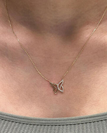 14 Ayar Altın Kelebek Kolye Ucu ve Zinciri 28188