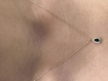 14 Ayar Altın Damla Taş Kolye Ucu ve Zinciri