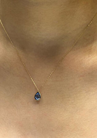 14 Ayar Altın Mavi Doğal Taşlı Zincir