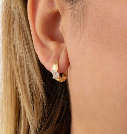  Altın Baget Taşlı Kadın Halka Küpe 35142