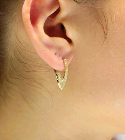  Altın Taşlı Geometrik Küpe 35150