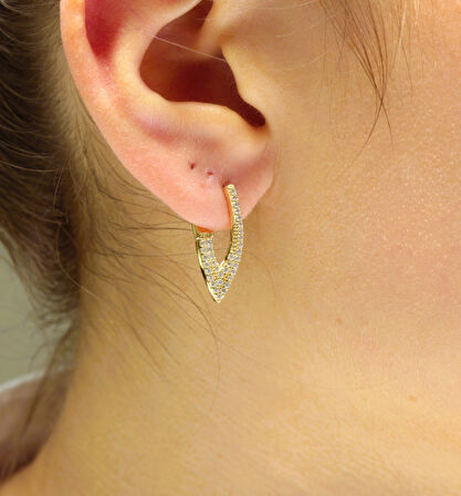  Altın Taşlı Geometrik Küpe 35150