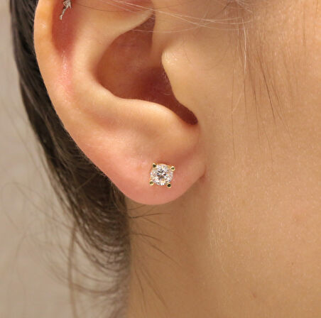  Altın Vidalı Tek Taş Küpe