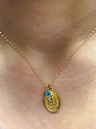 Altın Nostaljik L Harfli Aynalı Zincirli Kolye