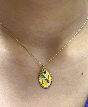  Altın Nostaljik N Harfli Aynalı Zincirli Kolye