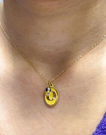 Altın Nostaljik O Harfli Aynalı Zincirli Kolye