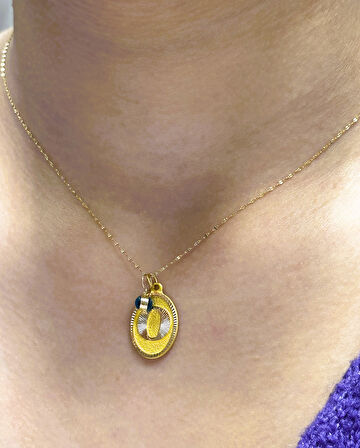 Altın Nostaljik O Harfli Aynalı Zincirli Kolye