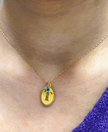 Altın Nostaljik T Harfli Aynalı Zincirli Kolye